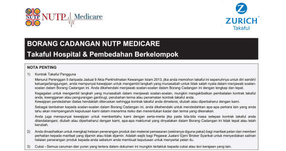 Borang Permohonan NUTP Medicare